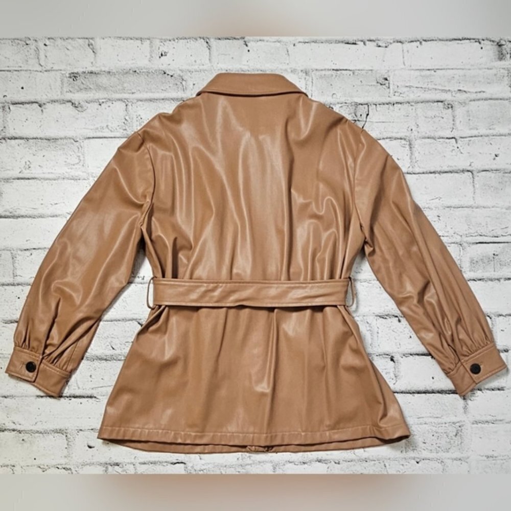 Zara Faux Leather Short Trench Coat - Picture 3 of 15